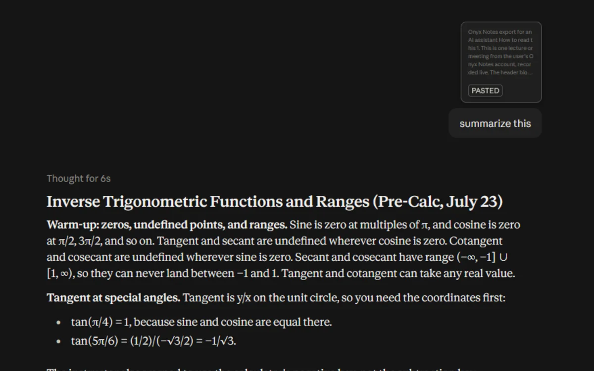 A lecture pasted into an AI assistant, with the summary it wrote.
